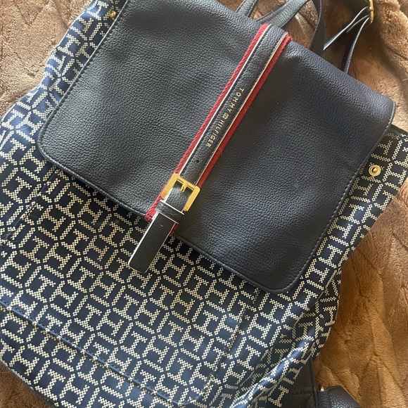 Tommy Hilfiger Navy and Red Patterned Backpack - Picture 1 of 10